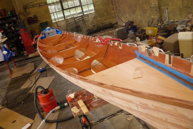 Tandem Wherry wooden rowing boat for two sliding seats