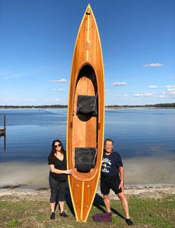 Wood Duck Double Hybrid recreational tandem kayak with a cedar-strip deck