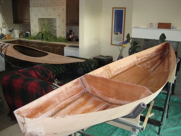 Stages in building a Wood Duck kayak from a kit